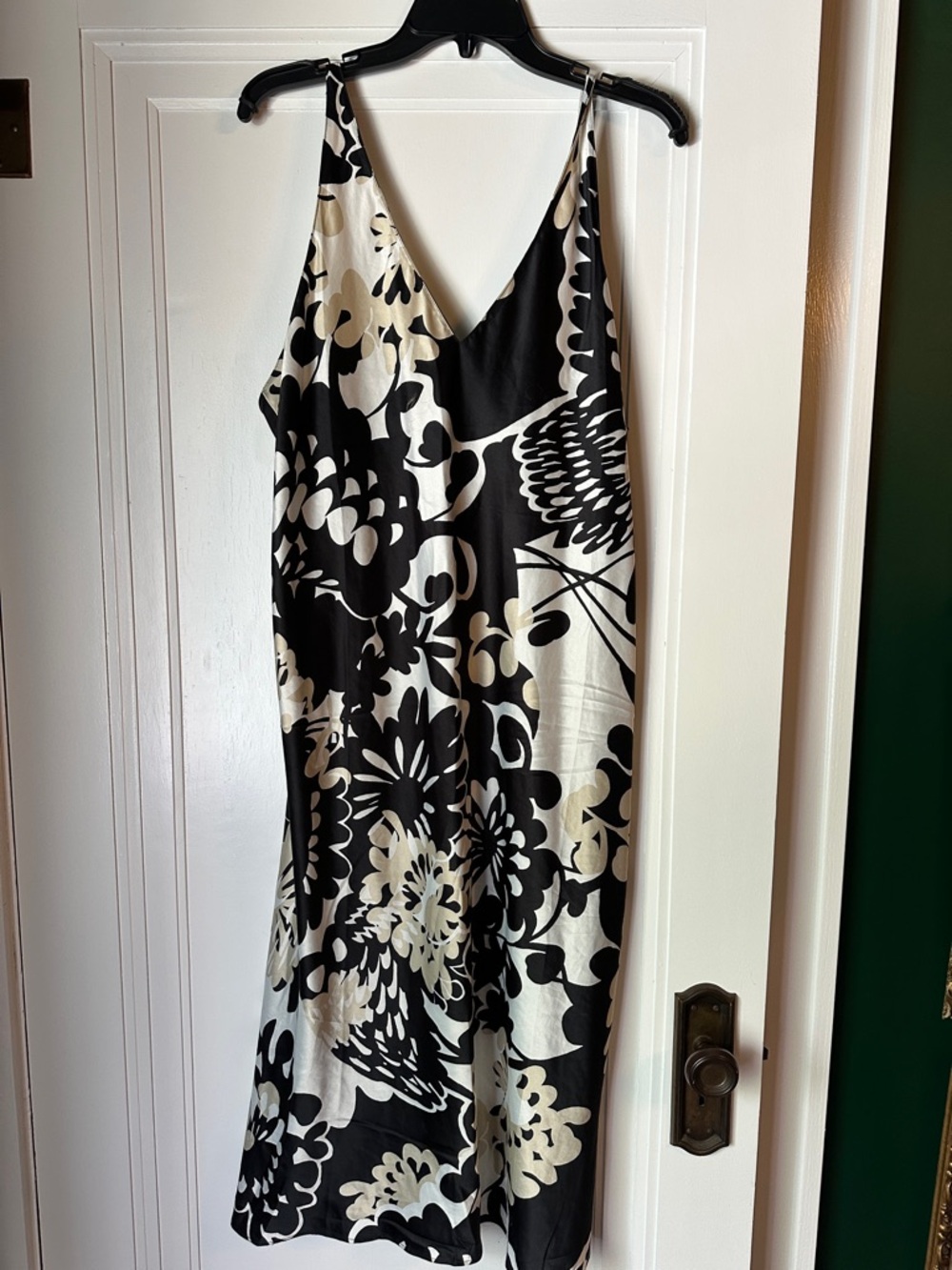 Natori Black and Cream Floral Midi Slip Dress
